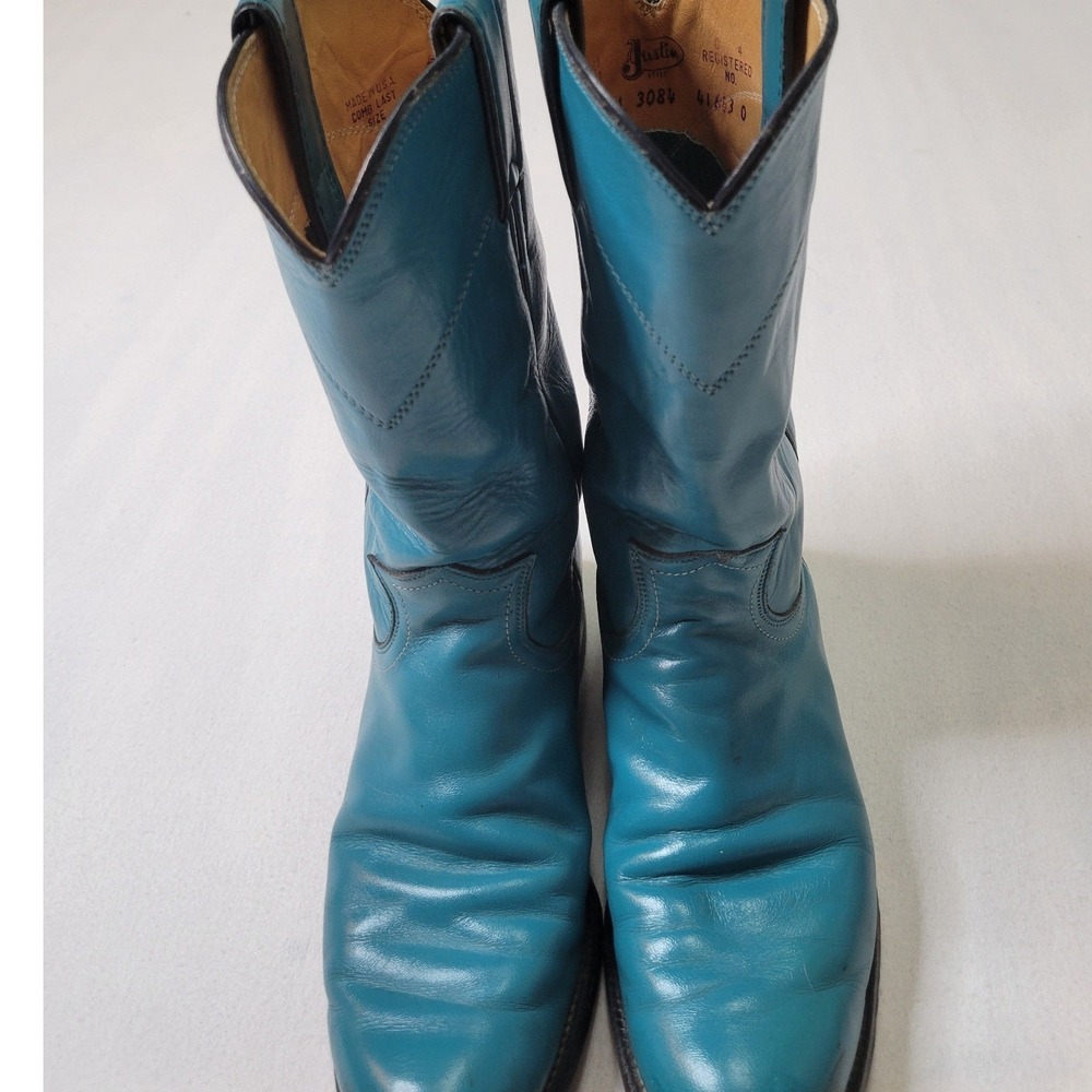 Justin Vintage Turquoise Blue Leather Western Roper Boots Style L3084 Womens 6B